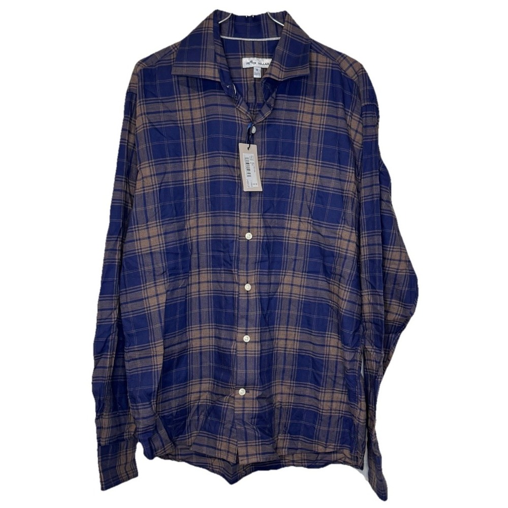 Peter Millar Men Shirt Plaid Long Sleeve Button Up Autumn Soft Cotton Medium NWT